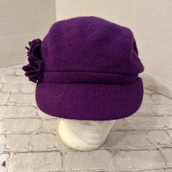 WOOL BLEND PURPLE WITH SIDE FLOWERS WOMENS HAT - Picture 2 of 7